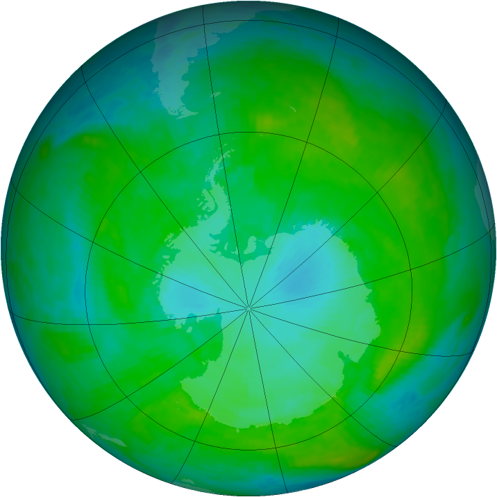 Antarctic ozone map for 08 January 1990
